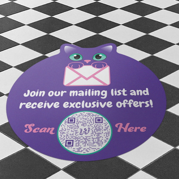 Use floor decals to grow your mailing list and keep clients coming back for more